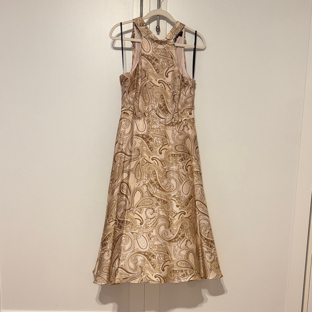 Laundry By Shelli Segal Tan Paisley Midi Dress NWOT